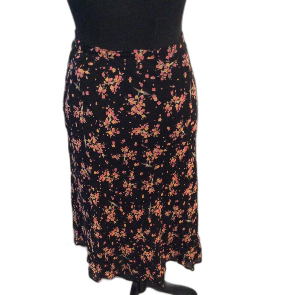 Caslon Floral Midi Skirt Size 14 Black Pink Lined